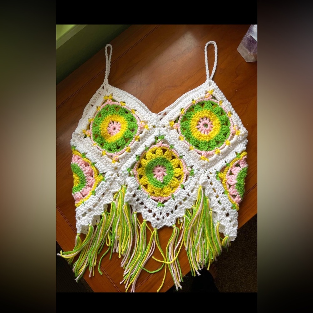Crocheted granny square crop top large